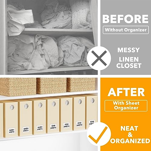 Foldable Bed Sheet Organizer 8 Pack - Linen Closet Storage Box with Window