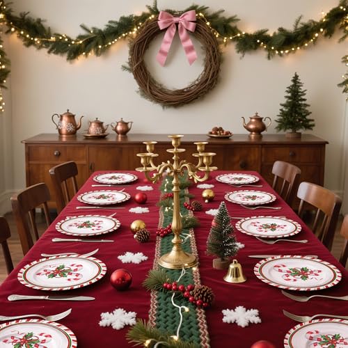 WRAPAHOLIC Christmas Candy Cane Paper Plates 7 Inch - 25 Pack Disposable Holiday Tableware