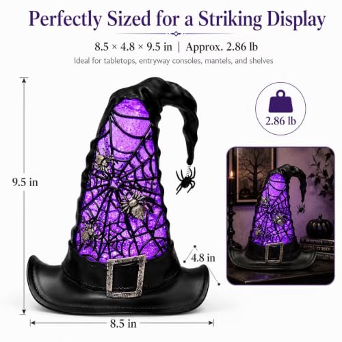 Halloween Witch Hat Snow Globe Lantern with Purple LED Light and Glitter