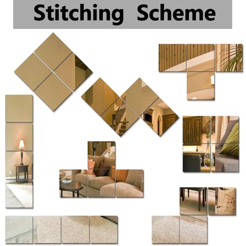 Shatterproof Acrylic Wall Mirror Tiles - 4 Pack 10x10 Self-Adhesive Mirror