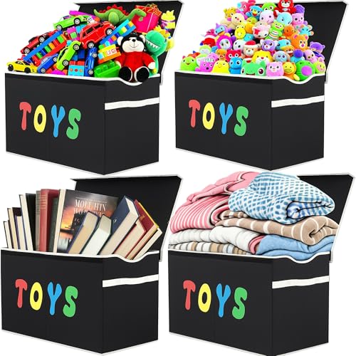 Extra Large Collapsible Toy Chest Storage Box with Lid - Black Linen
