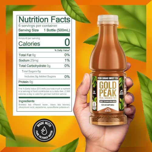 Gold Peak Zero Sugar Diet Iced Tea Drink, 16.9 fl oz, 6 Pack