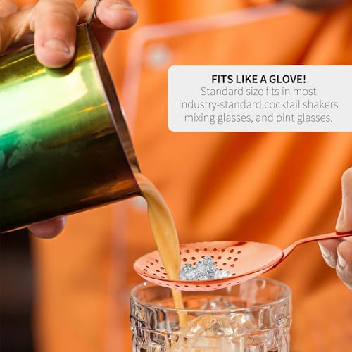 Copper Julep Strainer - 304 Stainless Steel Cocktail Strainer with Rounded Handle, Professional Bar Tool