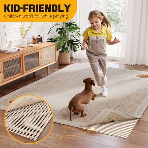 Non-Slip Rug Pad Gripper 8x10 Ft - Thick Cushioned Mat for Hardwood Floors