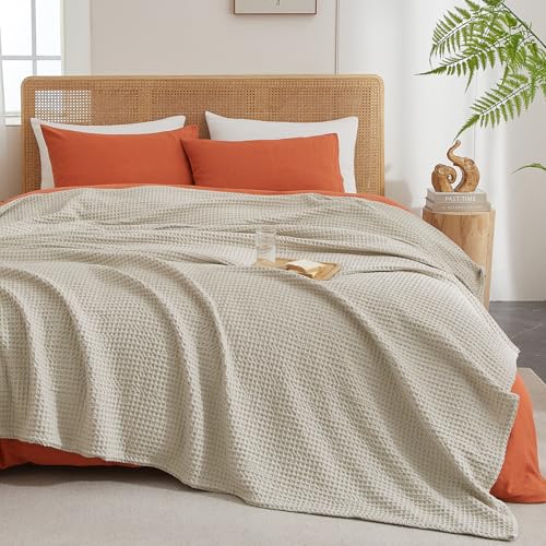 Queen Size Waffle Weave Blanket - Lightweight & Cozy 90"x90"