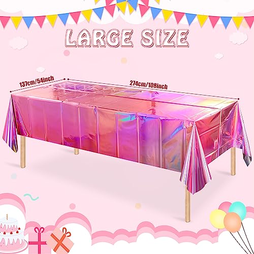 FunnyPars 4 Pack Pink Iridescent Plastic Tablecloths - 54x108 Inch Rectangular Disposable Party Covers for Kpop, Wedding, Birthday, Xmas