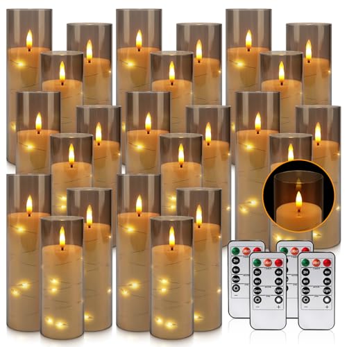 Aamdkcyu 24-String Gray Flameless Candles with Remote Control & Star Lights - Model 24String-Grey