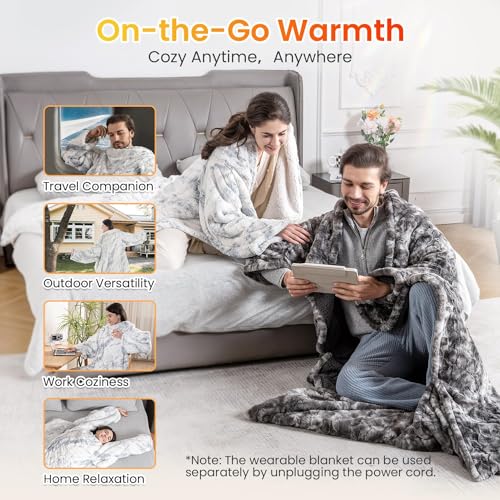 Wearable Electric Heated Blanket with Sleeves and Foot Pockets, 50x70 Inch