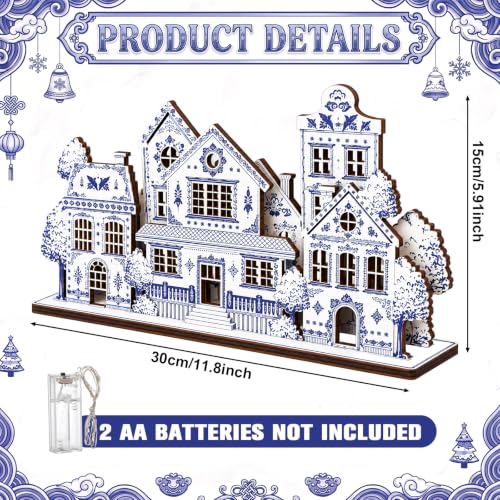Tondiamo Lighted Chinoiserie Blue & White Christmas Village House Centerpiece