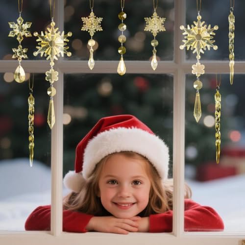 Gold Acrylic Snowflake & Icicle Christmas Ornaments Set, 36 pcs