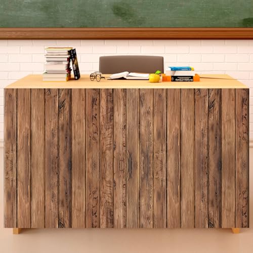 6ft Brown Wood Print Table Skirt for Teacher Desk and Classroom Decor