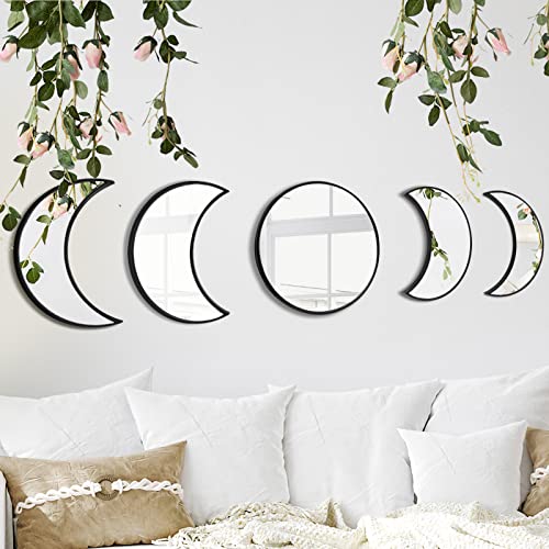Boho Moon Phase Wall Mirror Set for Spiritual Bedroom and Home Decor
