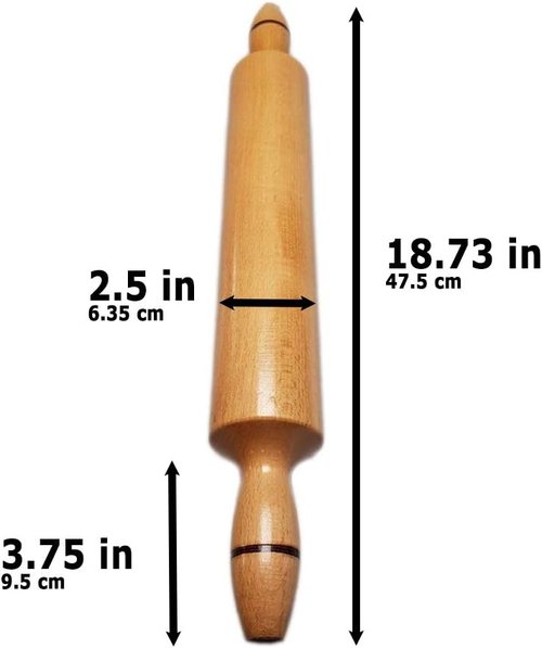 Hardwood Rolling Pin for Baking - Sturdy Handle Pizza & Dough Roller | 18.7 Inch Kitchen Utensil