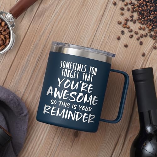 NOWWISH Navy Blue 14oz Vacuum Insulated Stainless Steel Coffee Mug - Inspirational Gift for Men, Husband, Dad, Boyfriend