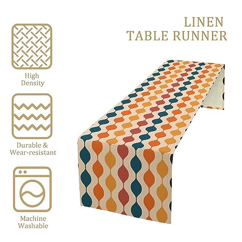 JanJCurt W13 x L90 Mid Century Table Runner Navy Blue Orange Red Geometric (13x90) Farmhouse