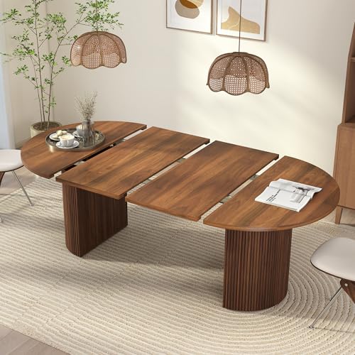 Extendable Dining Table - Round to Oval 41-78" Fluted Pedestal Base, Walnut