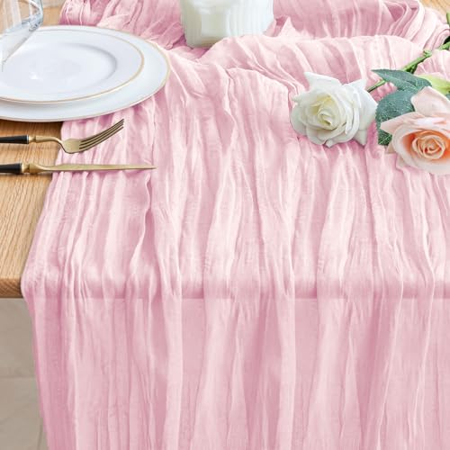 Blushing Pink Cheesecloth Table Runner 10ft Boho Gauze Wedding Decor