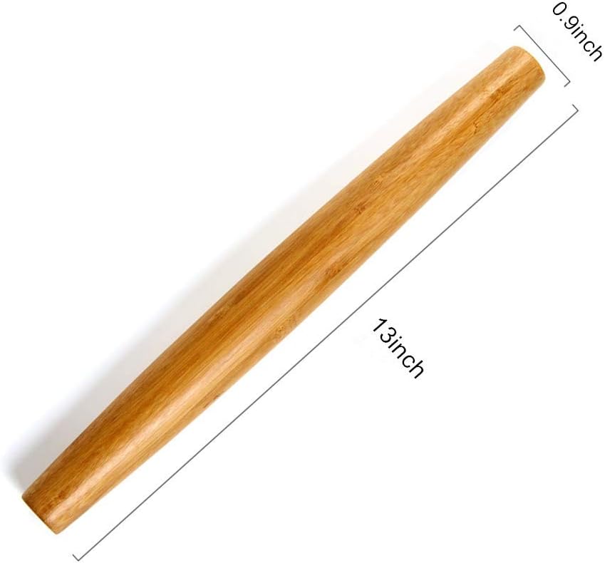Skiennix Classic French Rolling Pin - Bamboo Wooden Design for Baking Pizza, Dough, Cookies | 13-Inch