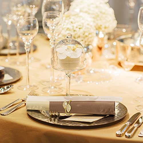 Hotop 250Pcs Gold Napkin Rings Leaves Design, Rhinestone Accents – Table Decor
