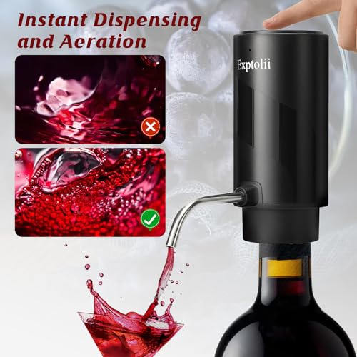 Exptolii 7oz Electric Wine Aerator Dispenser | Rechargeable One-Touch Wine Pourer & Decanter