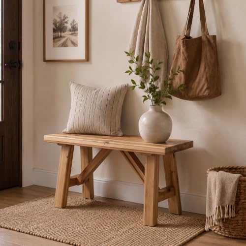 30-Inch Rustic Solid Wood Entryway Bench, Farmhouse Narrow Hallway Bench