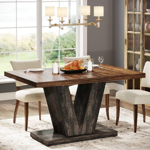 47-Inch Farmhouse Dining Table for 4, Black and Brown Pedestal Table