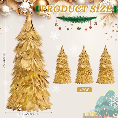 Liliful 4-Pack Gold Feather Christmas Trees, 12-Inch Holiday Decor