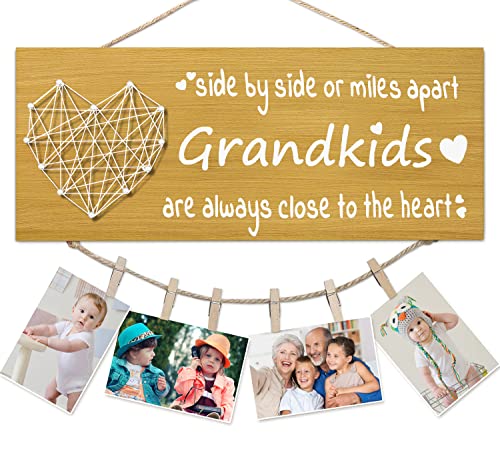 Grandparents Photo Frame Gift - 13.5x5.5in Wood Frame with 6 Clips