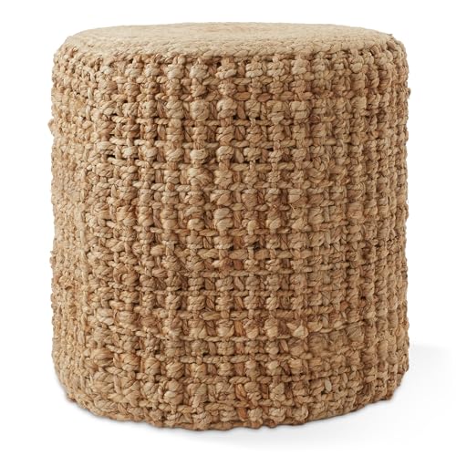 Handwoven Seagrass Round Pouf Ottoman 18-Inch Boho Footrest