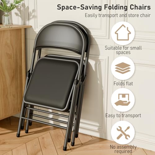 6 Pack Padded Folding Chairs - Heavy-Duty Metal Frame Portable Guest Seating