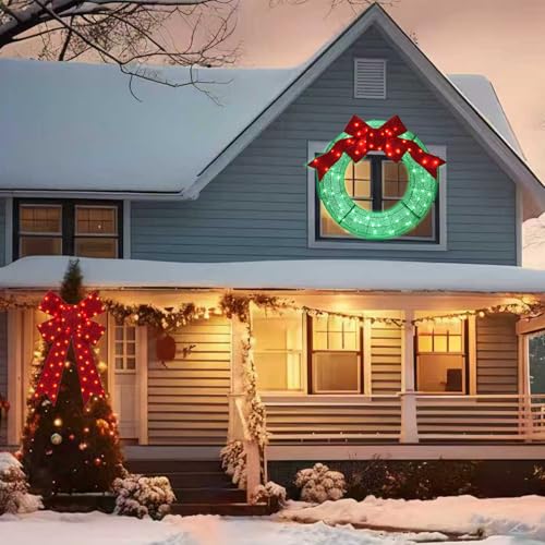 MARACOL 30 Inch Lighted Christmas Bow - Pre-lit Outdoor Holiday Decor with 75 LEDs & 8 Modes - Waterproof & Easy Hang, Red Christmas Bow (BOW Variant)