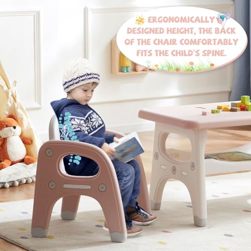 Kids Activity Table and 2 Chairs Set with Storage, Pink Toddler Furniture