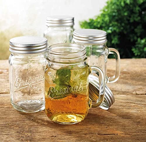 Glaver's Set of 4 16Oz Mason Jar Glass Mugs with Handle & Lid - Home Essentials