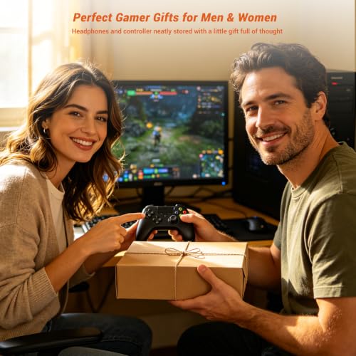 Solid Wood Gaming Controller and Headset Stand with Accessory Tray