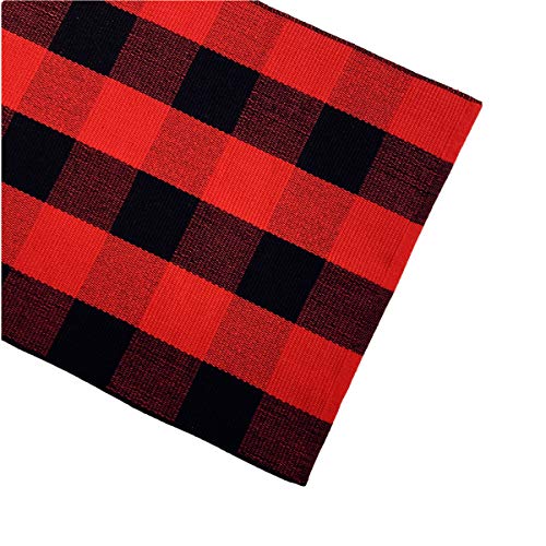 Levinis Red & Black Plaid Christmas Door Mat 3' × 2' — 100% Cotton, Multi-Use Entry Rug