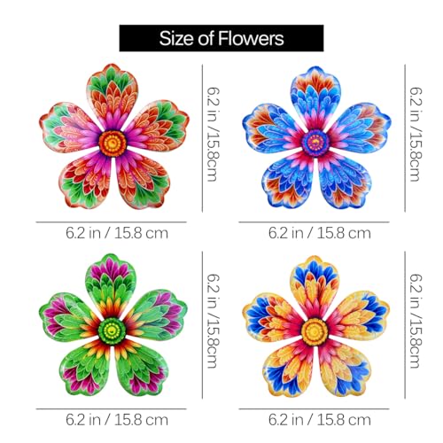 4-Piece Metal Flower Wall Decor - 6.2-Inch Rust-Proof Garden Art Set