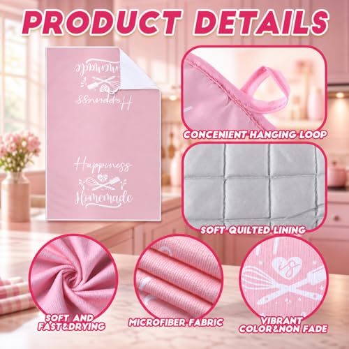 6-Piece Pink Kitchen Decor Set: Oven Mitts, Pot Holders, and Dish Towels