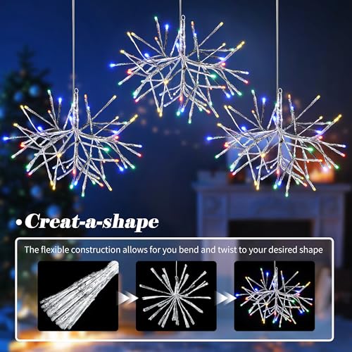 Hiboom 3-Pack Starburst Snowflake Christmas Lights - Outdoor LED Holiday Decor