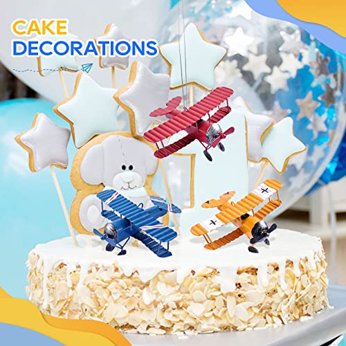 Vintage Metal Airplane Model Ornaments 3-Pack, Mini Hanging Biplanes