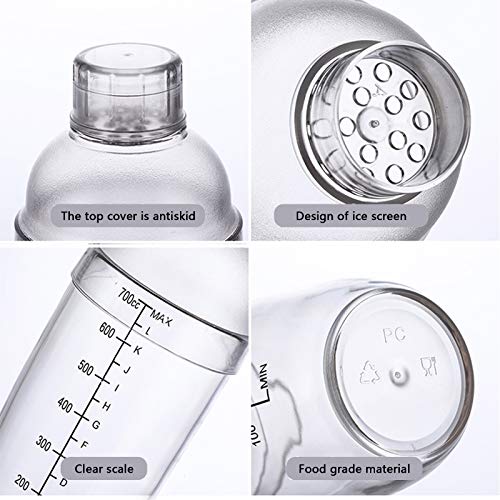 350ml Plastic Cocktail Shaker with Scale & Strainer Top - Clear Bar Bottle