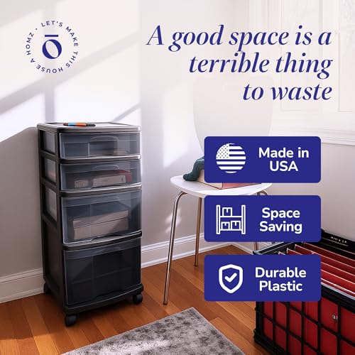 4-Tier Storage Drawer Tower Cart with Removable Wheels and Clear Bins