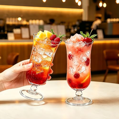 Cheardia 6-Pack Plastic Hurricane Glasses 13.5oz for Cocktails & Tropical Drinks
