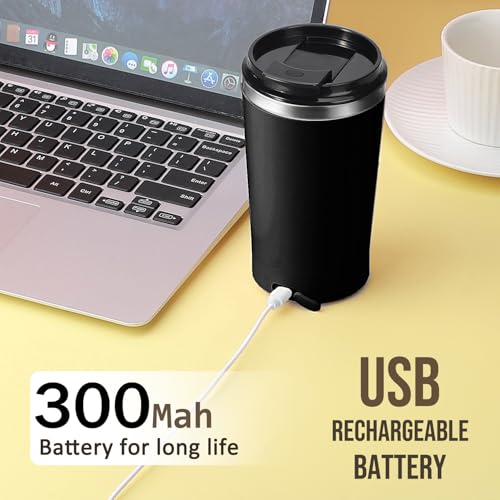 Hatisan Black Self Stirring Coffee Mug 400ml, Rechargeable Stainless Steel
