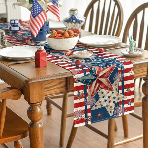 Artoid Mode American Flag 210 GSM 13x120 Inch Table Runner - 4th of July Patriotic Kitchen Decor