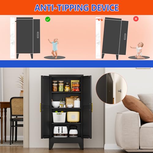47.2-Inch Tall Metal Garage Storage Cabinet with Adjustable Shelves