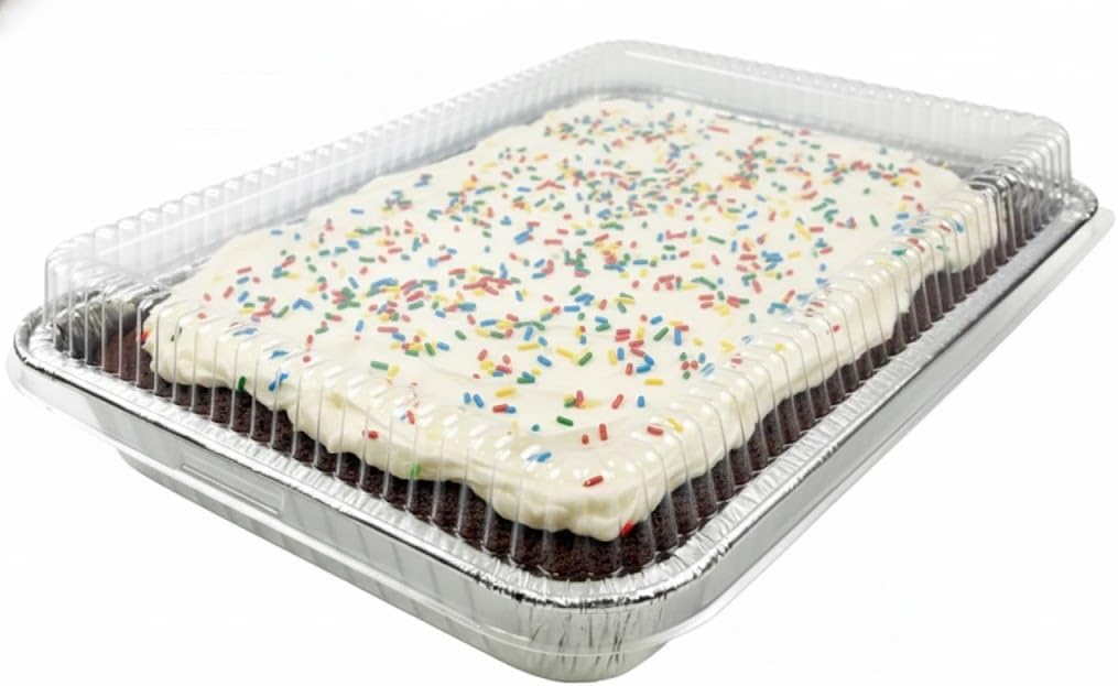 PACTOGO Disposable Aluminum Foil Oblong Cake Pans - 13" x 9" x 2" with Dome Lids | 108 Oz for Baking & Storing (Pack of 12)