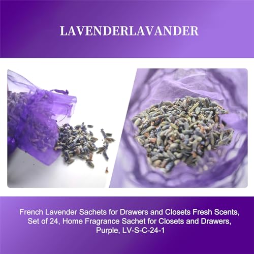 24-Pack Dried Lavender Sachets for Closets and Drawers - Natural Flower Buds