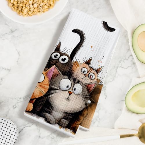 3-Piece Cute Cat Kitchen Towel Set, Soft Microfiber Absorbent Dish Cloths