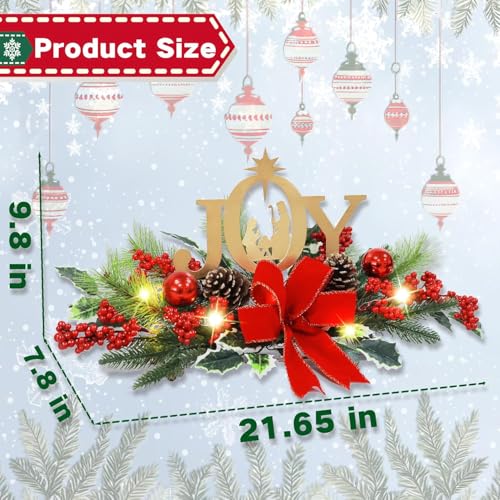 LED Christmas Centerpiece with Joy Sign, Pine Greenery & Lights
