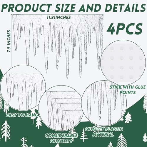 Chunful 4 Pcs Christmas Glitter Icicle Fringe Decorations 7.9x47 Inches